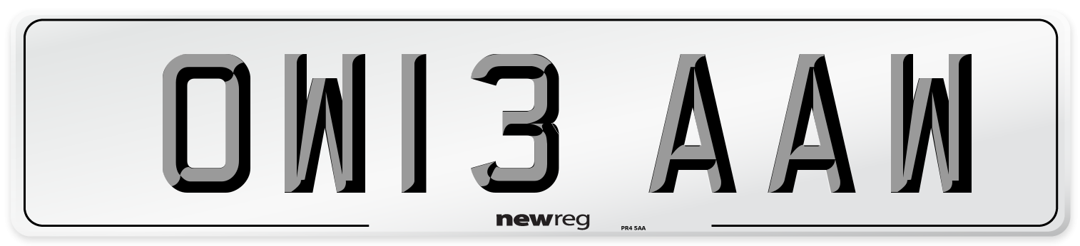 OW13 AAW Number Plate from New Reg